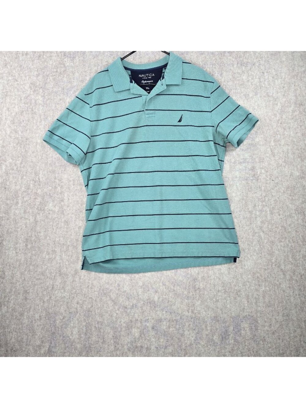 Nautica Men's Polo Shirt Aqua Blue Striped XL Cotton Blend Classic Fit